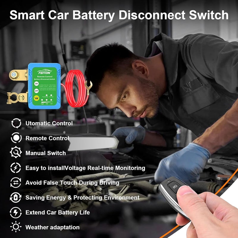 FEITON Remote Battery Disconnect Switch, 250A Intelligent Cut Off 12V 24V DC, Heavy Duty Battery Isolator Switch for Car RV Truck Battery Drain Preventer(1000A Starting Current) - Image 2